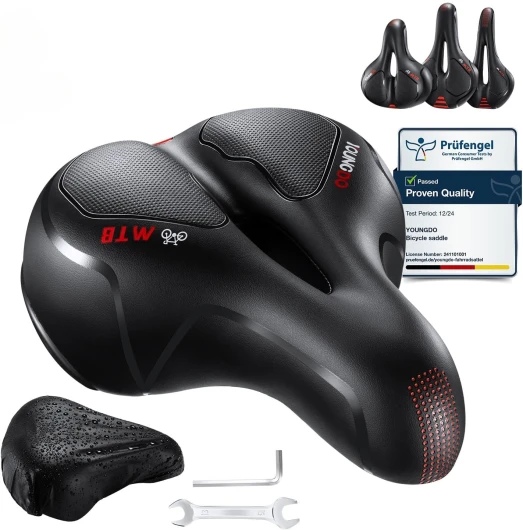 YOUNGDO Selle Velo Confortable, Selle Vélo Gel Ergonomique avec Boule d'Amortisseur à Double Ressort, Siège de Vélo pour Bicyclette VTT Vélos de Montagne Pliants City Rouge