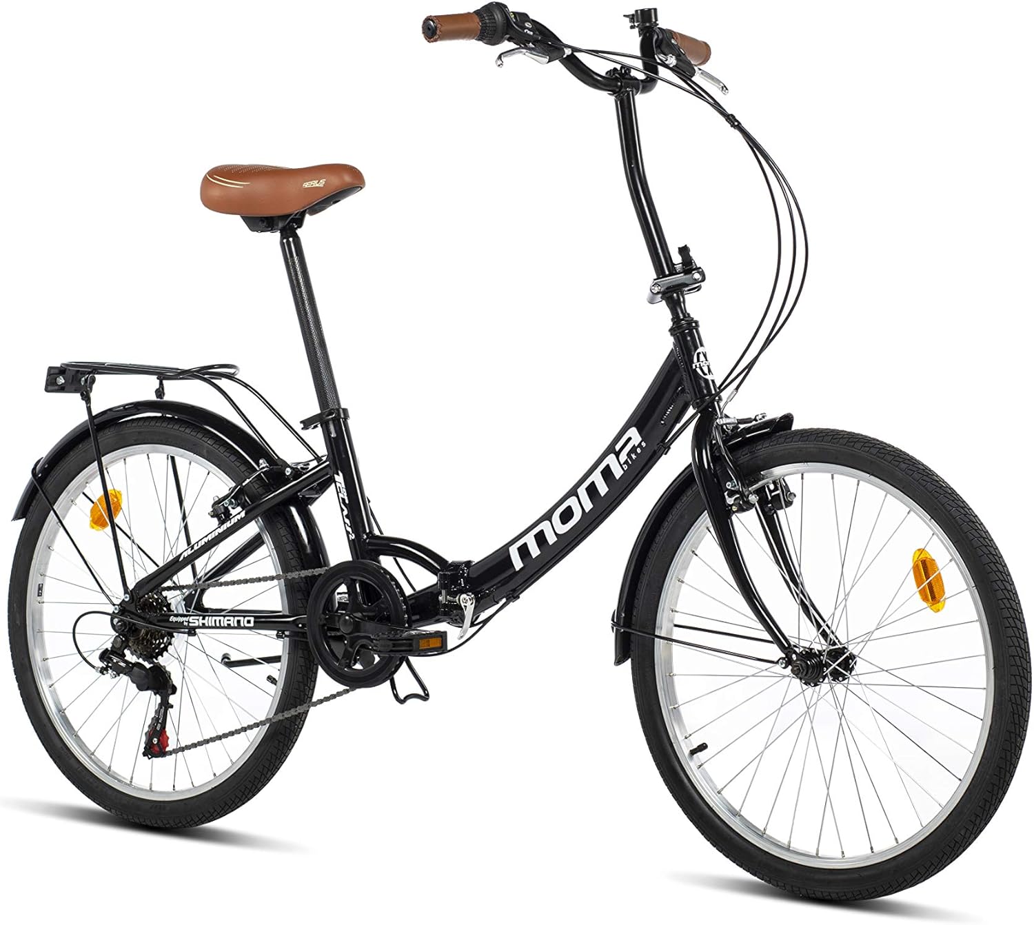 Moma Bikes, Vélo de Ville Pliant, Top Class 24" Noir, Aluminium, 6V, Selle Comfort