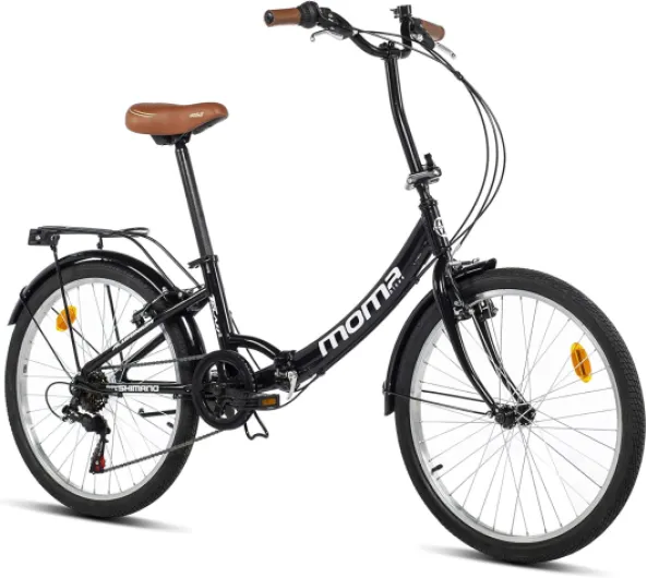Moma Bikes, Vélo de Ville Pliant, Top Class 24" Noir, Aluminium, 6V, Selle Comfort