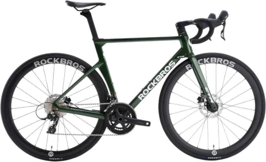 CTR 2.0 Vélo de Route Cadre Carbone T700 700C, Vélo de Ville Transmission 2x12 Vitesses, Freins à Disque Hydrauliques, Roues Carbone 40mm Ultralégères pour Hommes Femmes,S/M/L/XL Vert L