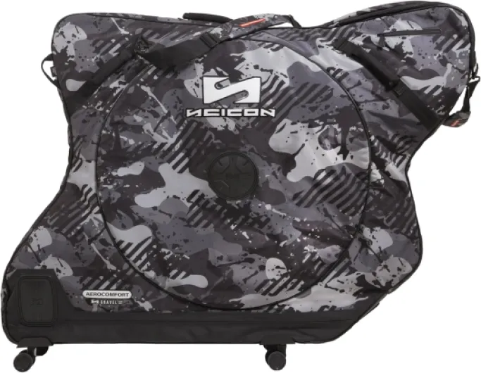 Scicon Sports Aerocomfort 3.1 Valise porte-vélo Gravel & Course, 10,7 kg, zone de guidon éspadible, camouflage gris