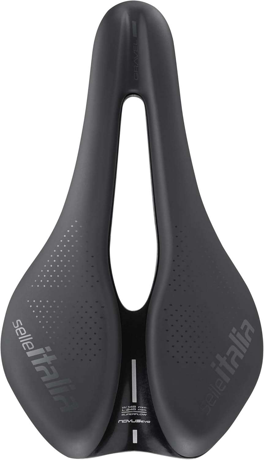 Novus Boost Evo Gravel TM Superflow - Selle de Vélo Gravel, Rembourrage Supplémentaire, Trou Superflow, Cadre en Manganèse Noir