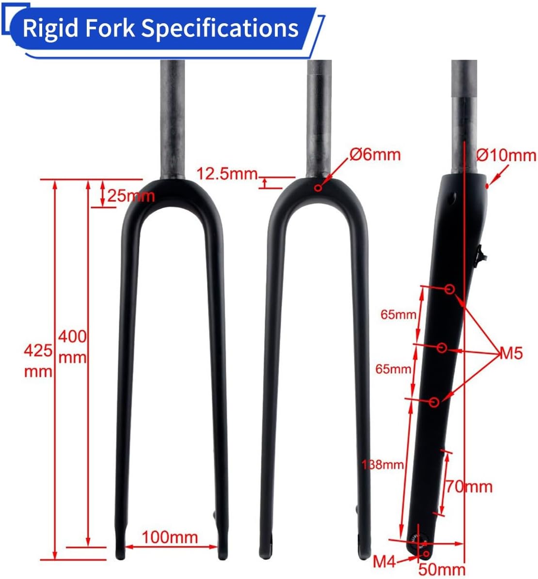 700C Fourche Rigide en Fibre De Carbone Tube Droit/Tube Conique 1-1/8'' Blocage Rapide 9 X100mm Frein À Disque Fourche pour Vélo De Route/Gravel(Matt Black,Straight) Straight Matt Black
