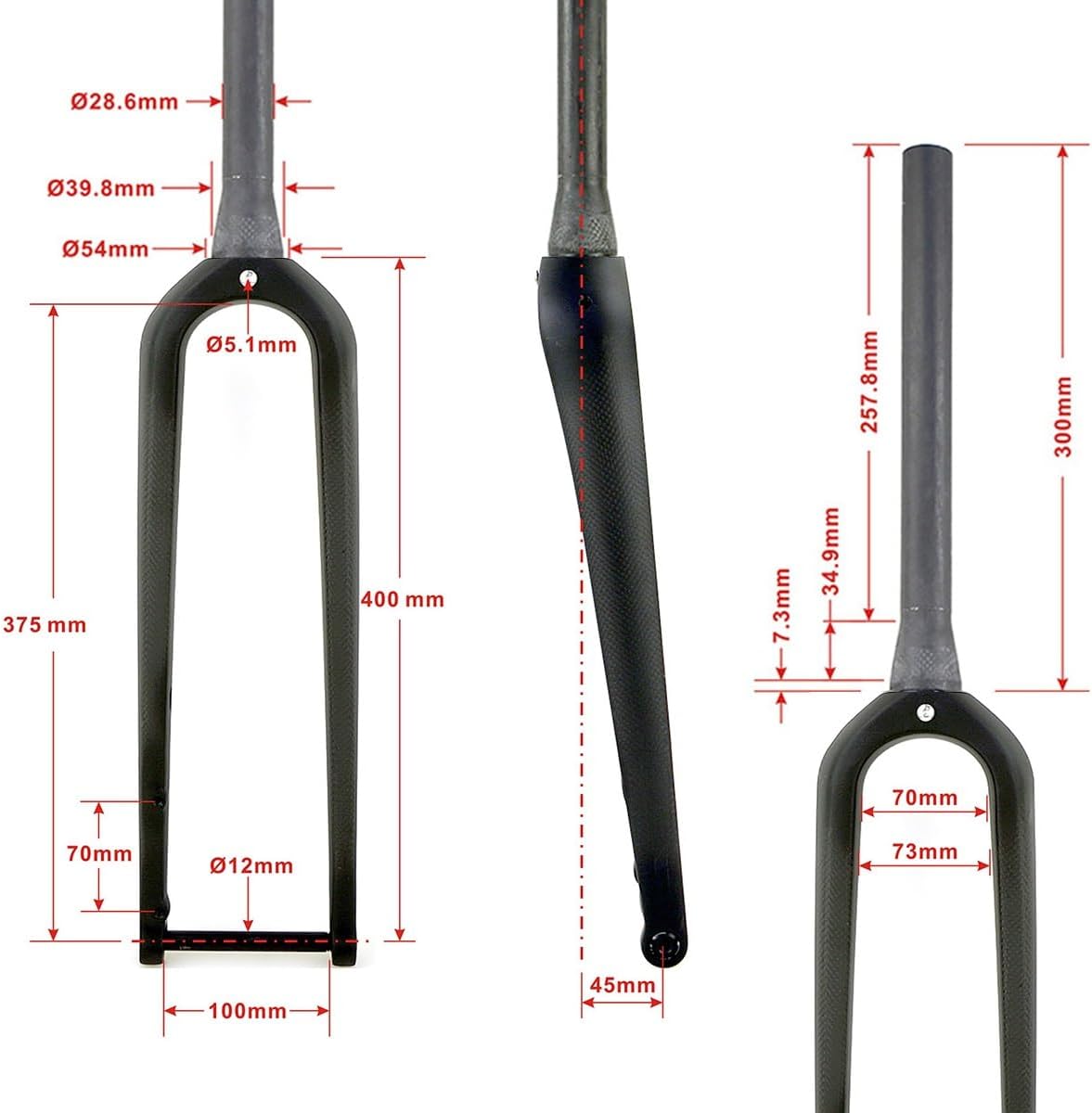 Vélo de Route Gravel, Fourche Rigide, Cadre 700C, Freins à Disque, Tube Droit/Conique 1-1/8", axe traversant Avant 12x100 mm (Conique) Tapered Matte Black