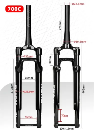 Fourche À Suspension De Vélo De Route Gravel 700C Voyage 50 Mm Frein À Disque 1-1/2" Conique Fourche Avant De Vélo Fourche À Air XC Manuel Axe Traversant 100x12mm(Gloss Black)