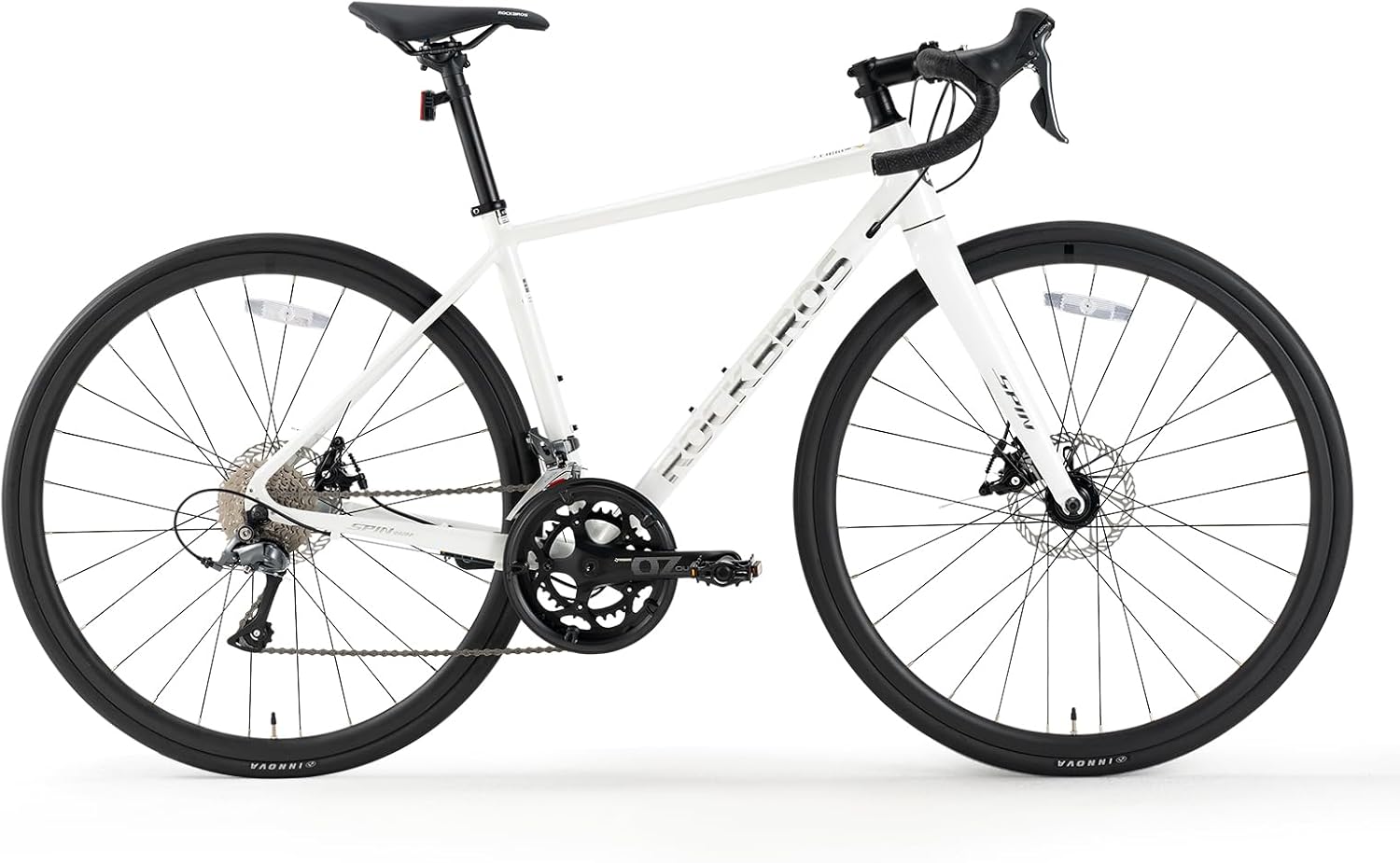 Vélo de Route Aluminium Léger 11.27kg avec Groupe Claris 2x8, Freins à Disques, Pneus Anti-Crevaison 700x28c - Géométrie Confort - Taille S/M/L (160-190 cm) Blanc L