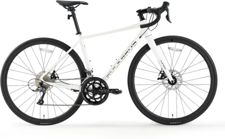 Vélo de Route Aluminium Léger 11.27kg avec Groupe Claris 2x8, Freins à Disques, Pneus Anti-Crevaison 700x28c - Géométrie Confort - Taille S/M/L (160-190 cm) Blanc L