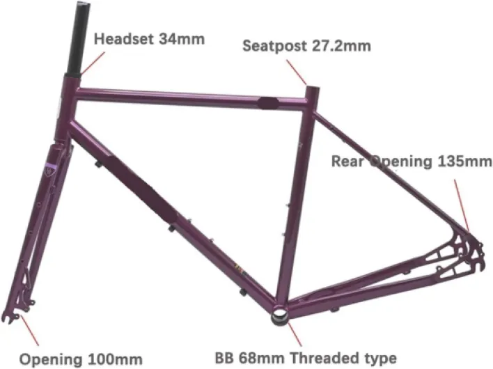 Générique Cadre de vélo Route Tout-Terrain en Acier Champagne Gold 700C avec Freins à Disque, pneus Gravel Maximum 42C, BB68 mm, démultiplication arrière 135 Purple 44cm(155-163cm)