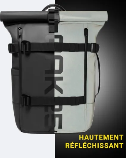 Sac à Dos Rolltop Réfléchissant Femmes & Hommes - Luminite Rolltop - Roll Top Backpack pour Travail Uni Vélo - Compartiment pour Ordinateur Portable - Daypack 23L Noir