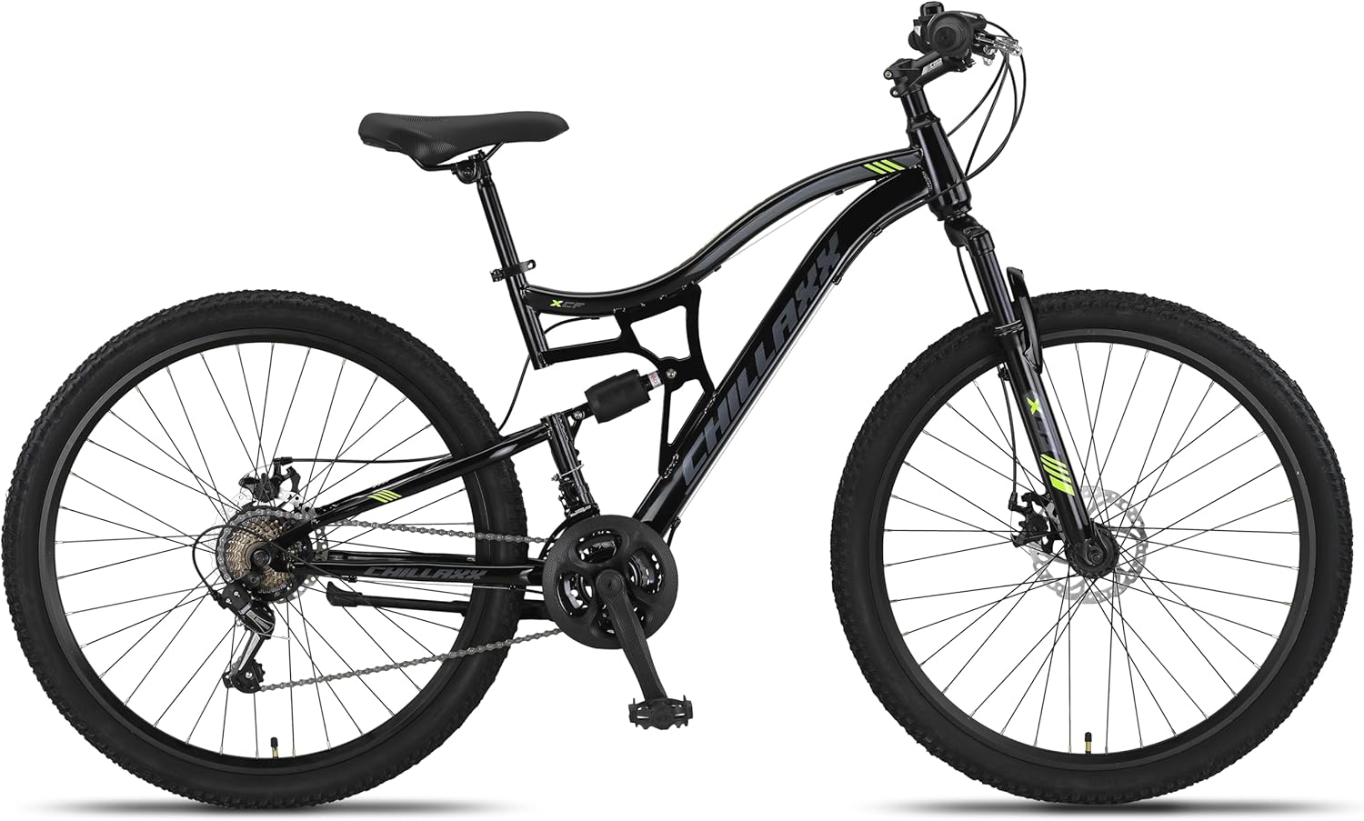 Chillaxx Falcon VTT de 24, 26, 27,5 et 29″, pour garçons, filles, femmes et hommes, frein à disque, dérailleur à 21 vitesses, suspension complète 27.5" Frein à disque noir