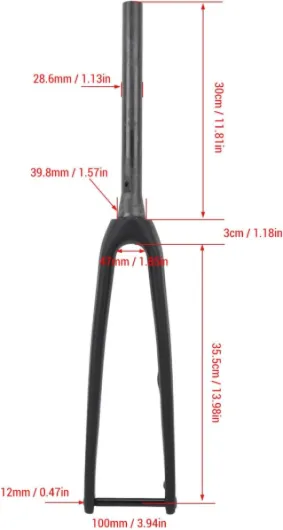 Srliya Fourche de Route 1-1/8 Fourche Avant de Cyclisme sur Route 3K T800 en Fibre de Carbone 100x12 Mm Axe Traversant 1-1/8 Pouces de Diamètre 45 Mm de Décalage Fourche Avant de Frein Mat