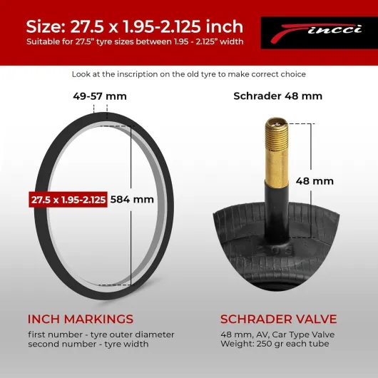 Velo Сhambre a Air 27.5 - Paire Chambres à Air 27.5 x 1.95 x 2.0 x 2.125 avec Valve Schrader 48mm pour Montagne & Hybrid & Electrique & Route Vélos, VTT Homme Adulte