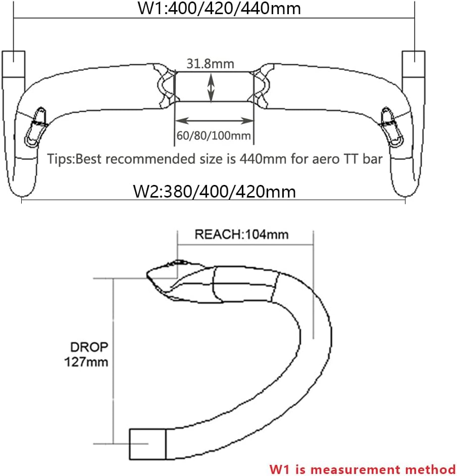 Guidon gravel carbone 1-1/4"cintre carbone vélo de course UD brillant routage interne 440mm Rouge C-UD brillant 31.8*440mm