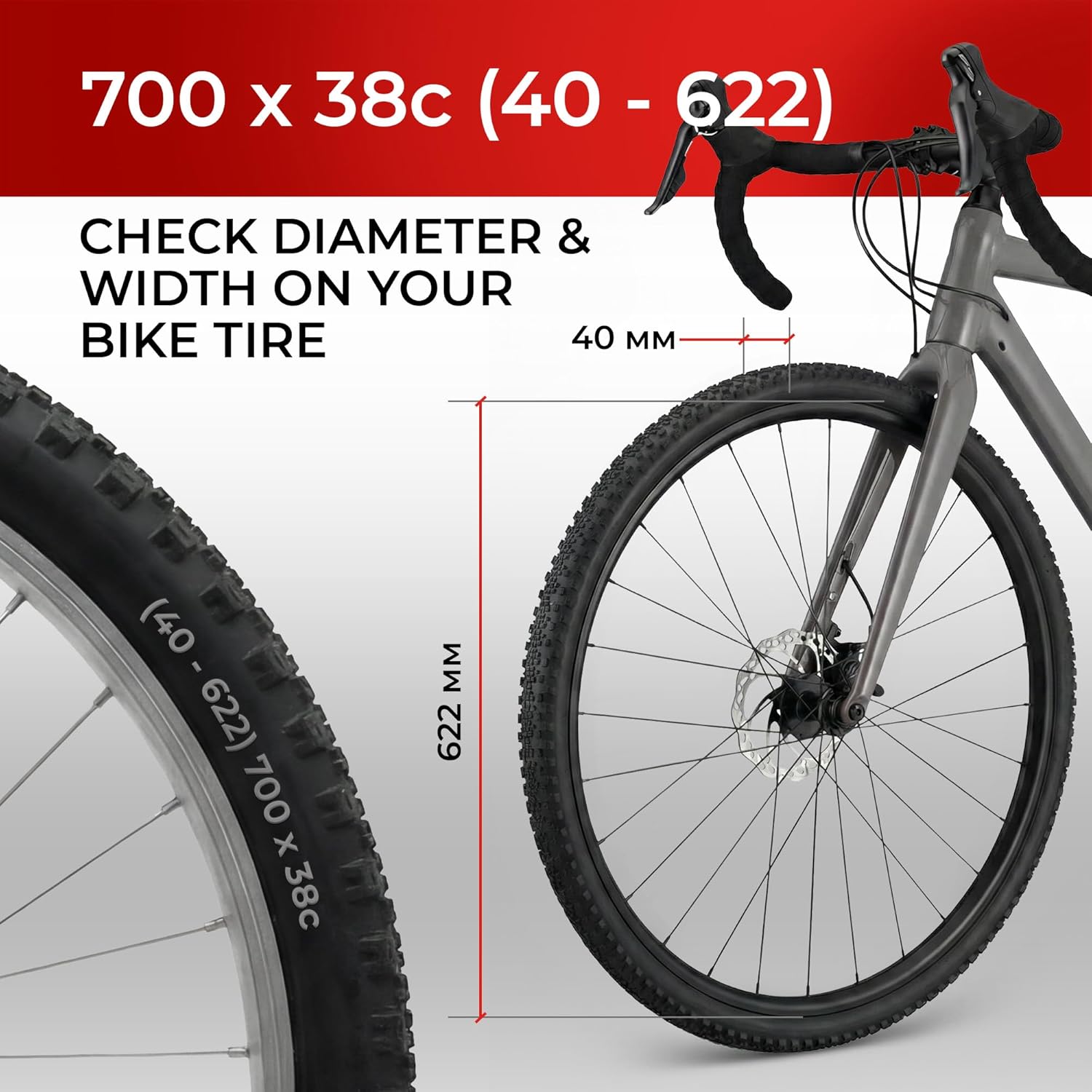 Paire de Pneus Gravel 700x38c (40-622) ETRTO - Ultra Léger 450g - 2 Chambres à Air Valve Schrader Incluses - Protection Anti-Crevaison Nylon - Idéal pour Vélo Route, Hybride et VAE Electrique