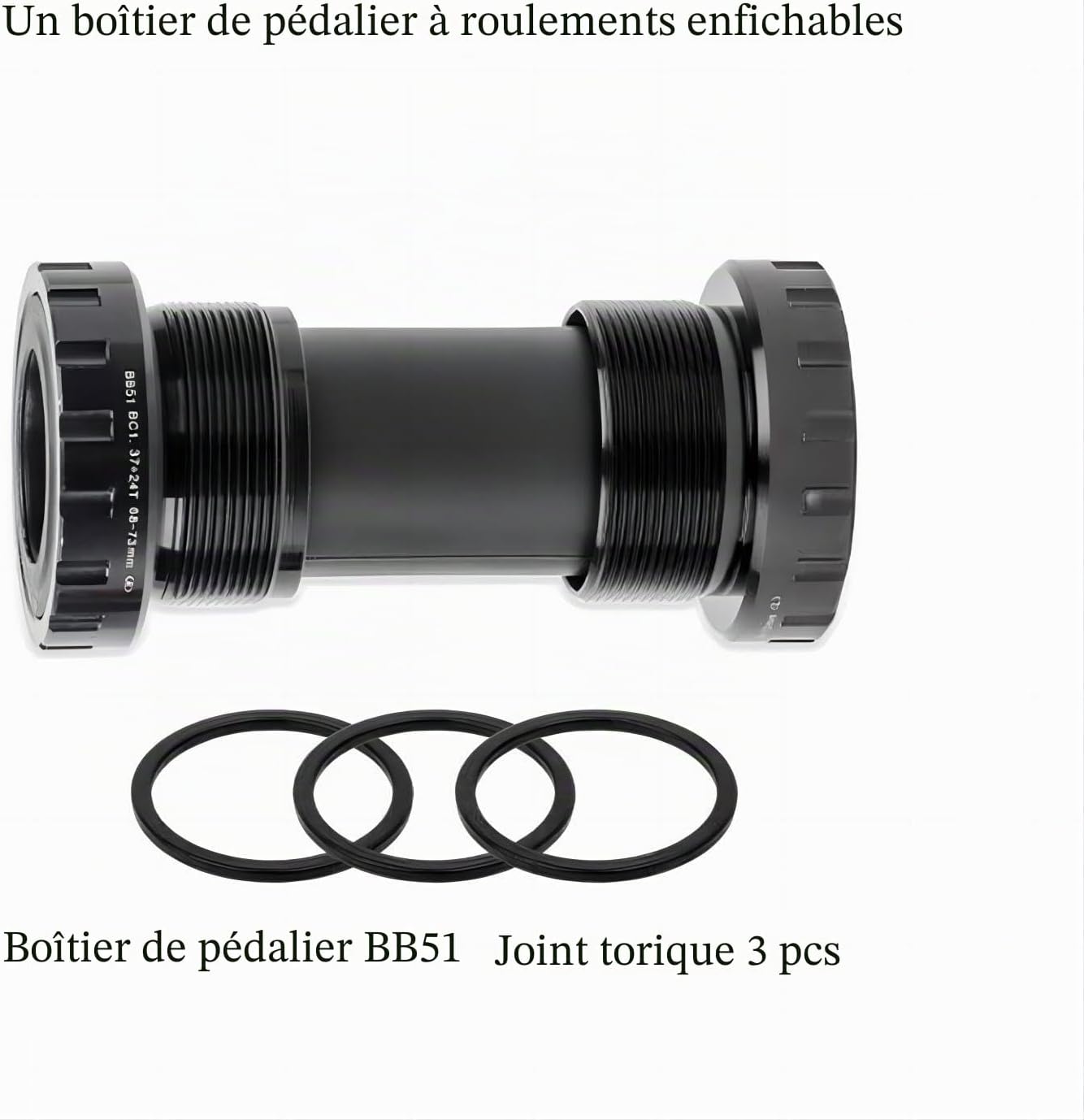 Fil filete Axes de pédalier pour vélo Jeu d'anneau roulement Rechange de pedalier Boitier BSA pour VTT 68-73 mm (Noir)