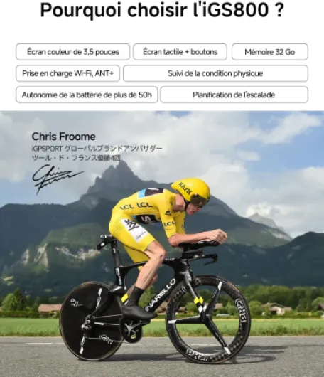 IGS800 Compteur Velo sans Fil, Écran Tactile3,5 Navigation Map Hors Ligne Ordinateur GPS Intelligent pour Vélo Autonomie de 50 h, 32 Go, WiFi, BLE5.0/Ant+, IPX7 Compteur Velo GPS Noir