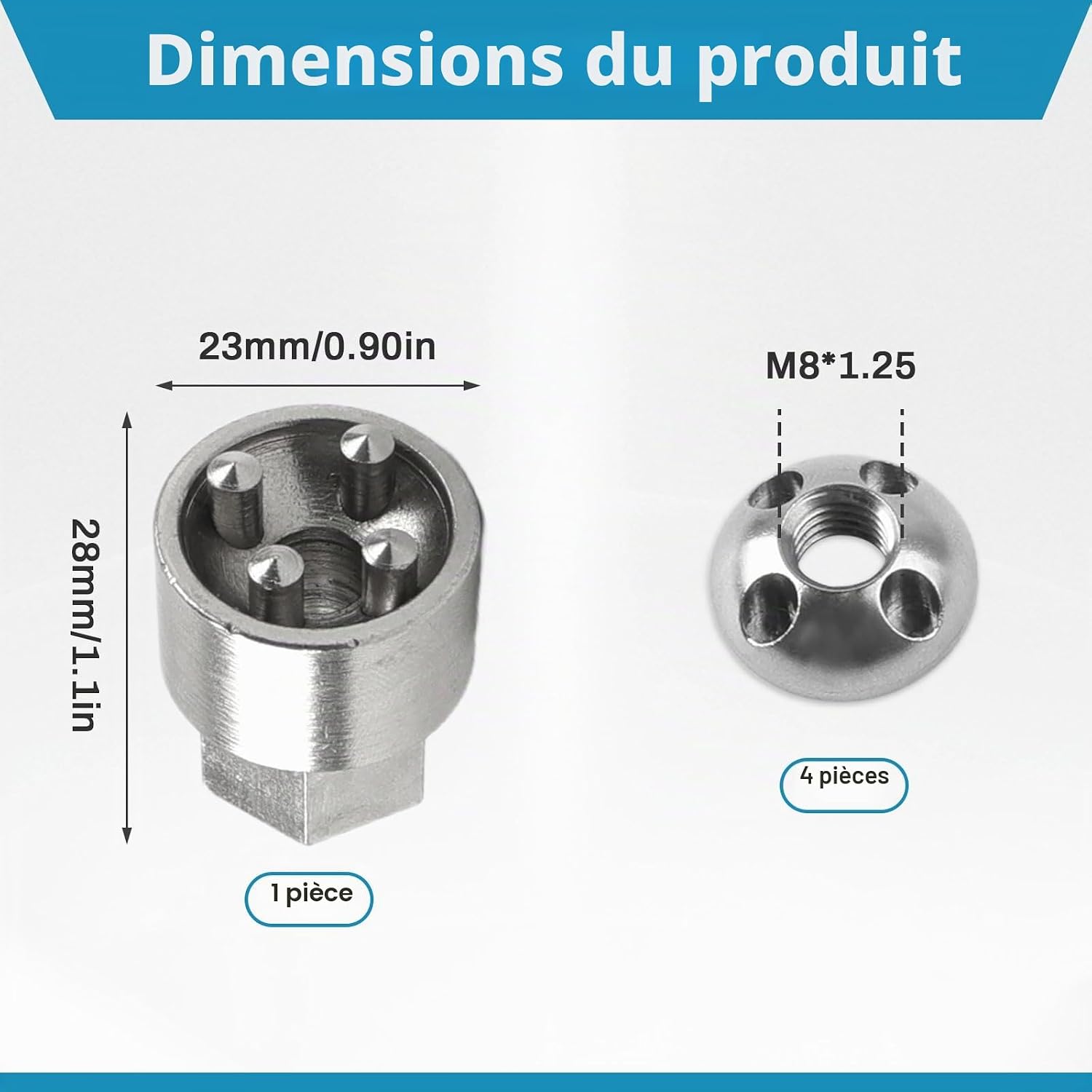 4 Pièces Écrous 1 Serrure M8 4 Trous Antivol Kit d'Écrous en Acier Inoxydable Antivol Écrou de Sécurité Antivol pour Tente de Toit Porte-Vélos Système Solaire