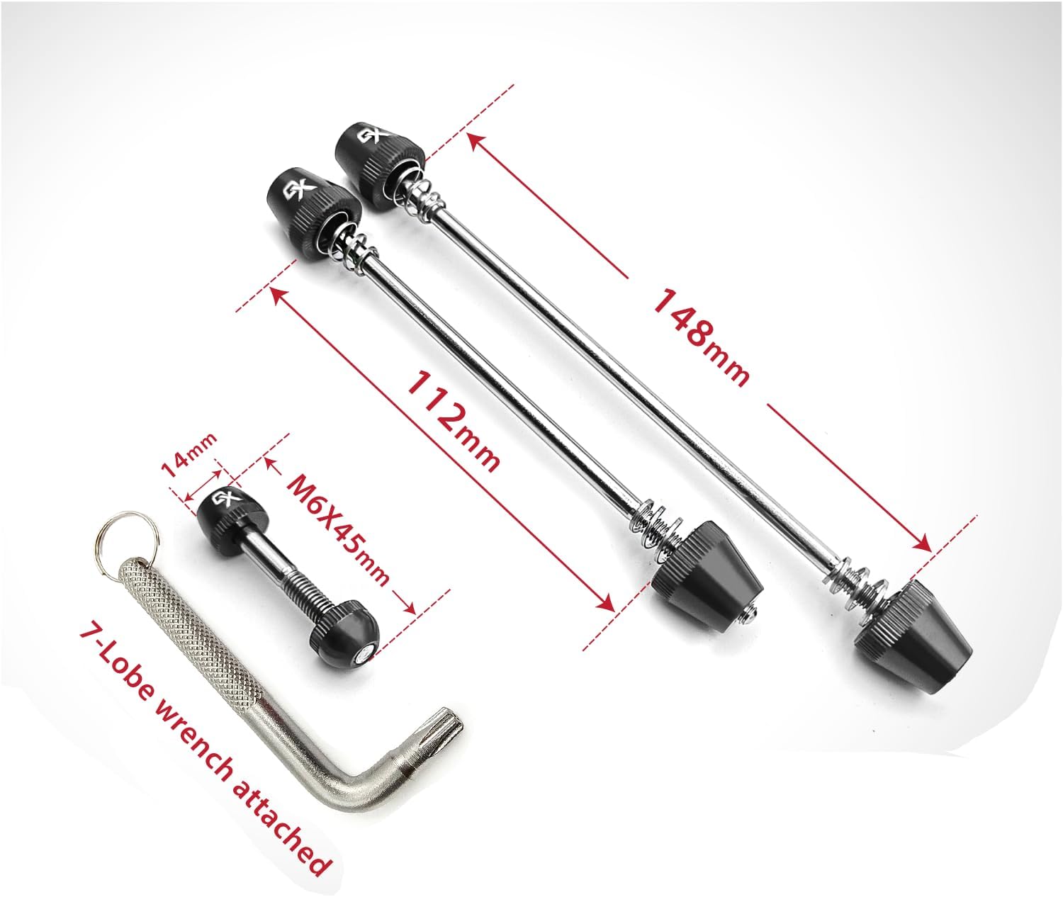 Anti-Theft Locking Skewer 7 Lobe Bicycle Wheel Hub Black With Bolt