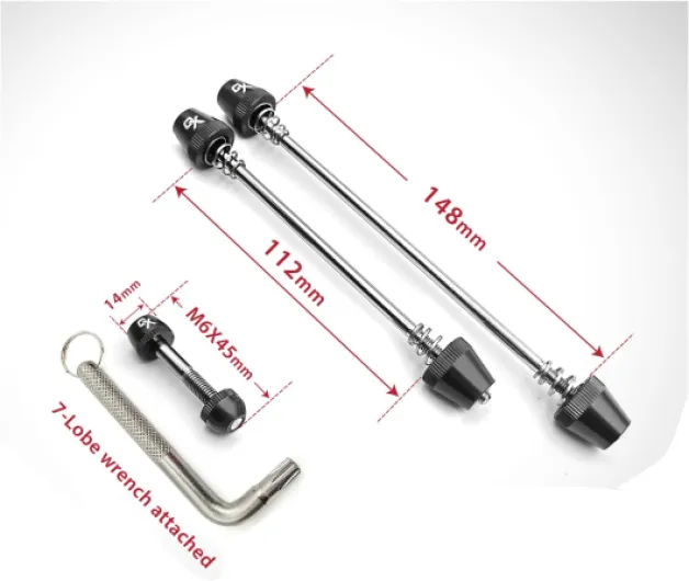 Anti-Theft Locking Skewer 7 Lobe Bicycle Wheel Hub Black With Bolt