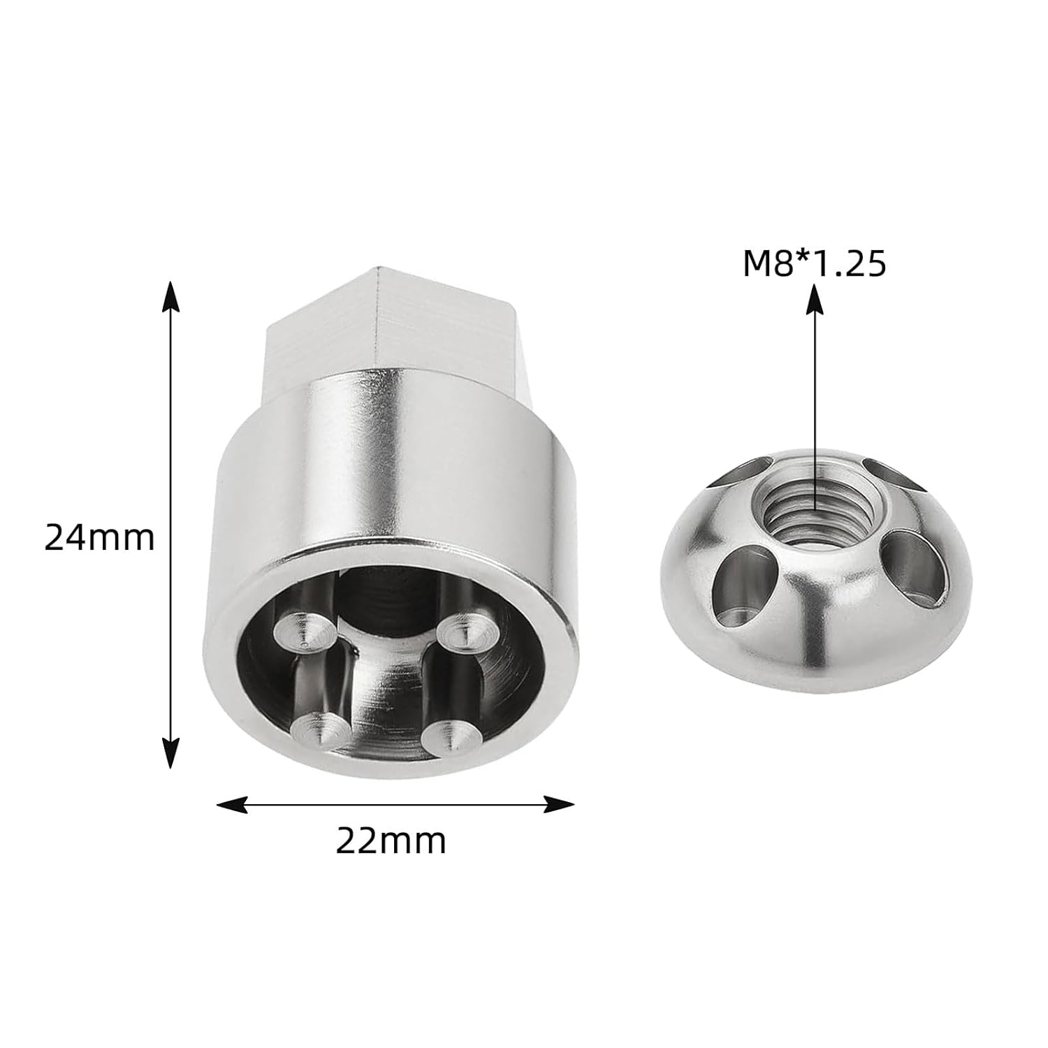 GIONAR 4 Ecrou Antivol M8 avec 1 Clé Spéciale, Antivol Tente de Toit, Écrou Antivol Matériau en Acier Inoxydable 304, Antirouille et Durable, pour Voitures, Motos, Vélos, Tentes de Toit(M8x1.25)