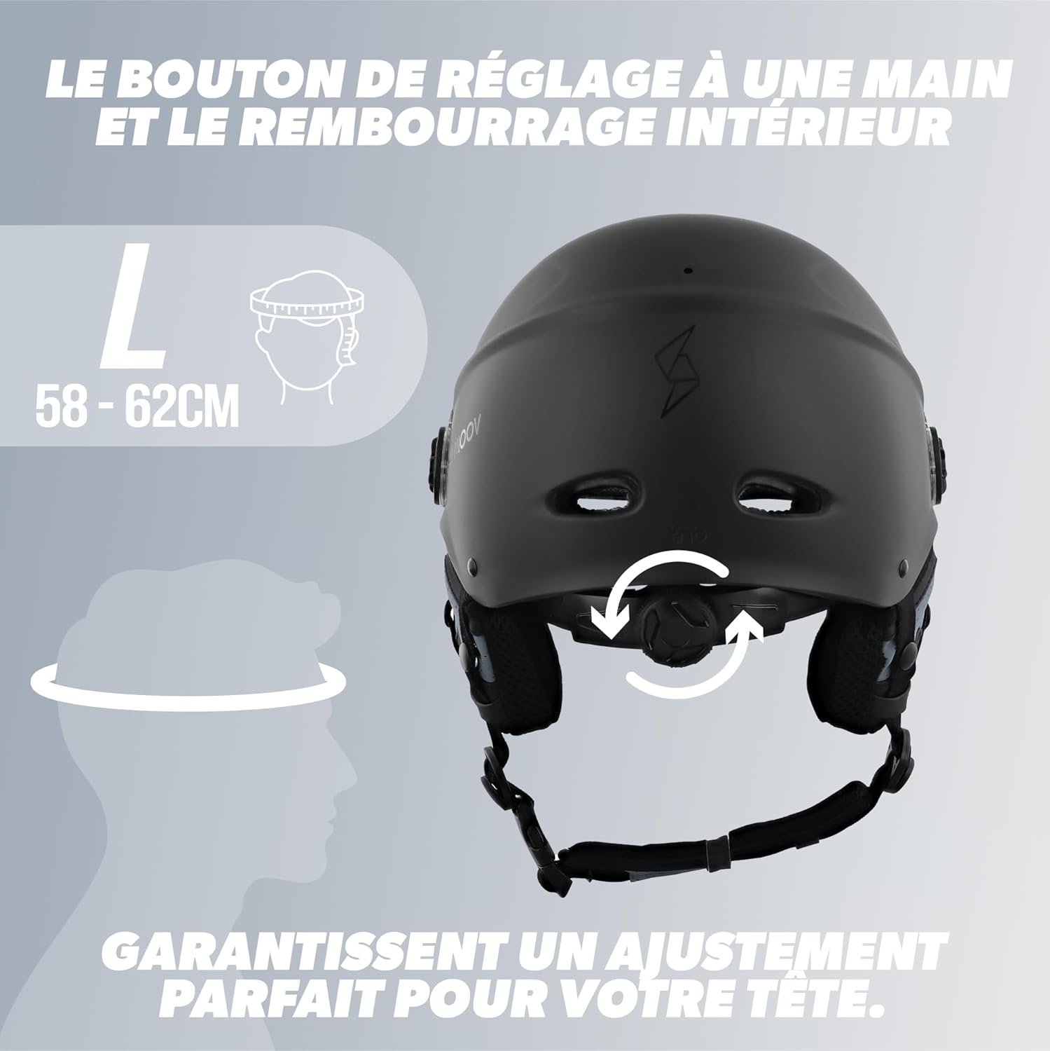 T'nB - Visor, Casque de Protection Vélo et Trottinette Electrique, pour Homme et Femme, Visière Transparente, Réglage Molette, Caches-Oreilles Détachables Noir L (Tour de tête 58-62 cm)