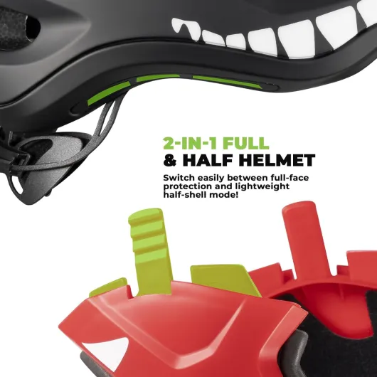 Casque BMX d'enfant, Casques Intégral Vélo VTT, Casque Complet pour Garçon Fille Anti-Choc Menton Protection Détachable S/M Taille Ajustable avec CE Noir-Rouge S