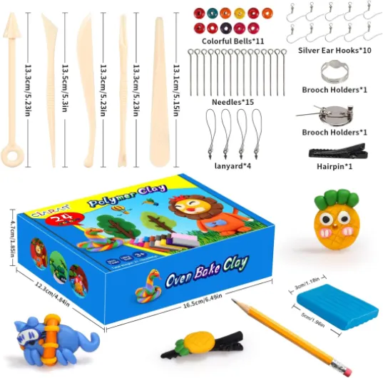 Pate Polymère - 24 Couleurs 600g Four Cuisson Pâte Polymère, Sûr et Non Toxique, DIY Pâte Craft Kit avec 5 outils de modélisation et accessoires, Cadeau enfant pour garçons et filles