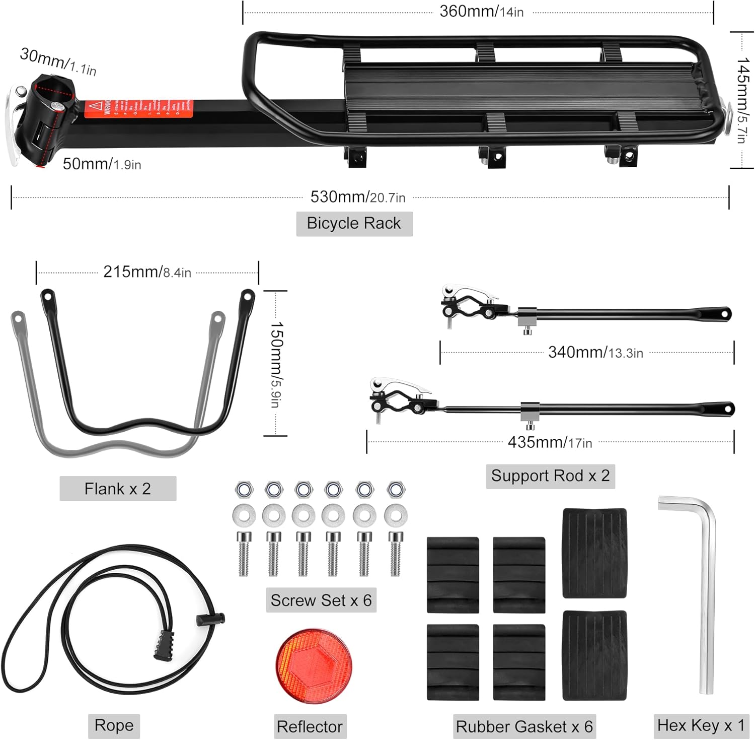 DazSpirit Porte Bagage vélo arrière, Porte Bagage VTT arrière réglable, Libération Rapide, avec réflecteur, Charge maximale de 60 kg, matériau en Alliage d'aluminium pour Le Cclisme, Randonnées