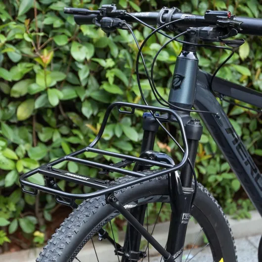 Porte-Bagages Avant de vélo, Porte-Bagages Avant avec barreaux, Support à Pizza en Aluminium à Monter sur Le Devant, pour VTT, vélos gravels et vélos de Tourisme