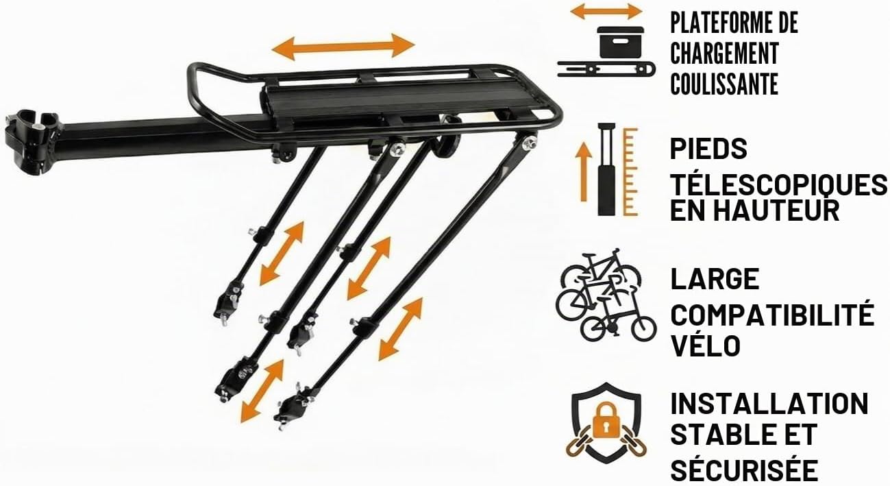 COMINGFIT – Porte-Bagage Universel réglable pour vélo à roulements Solides, capacité de Charge de 81,6 kg