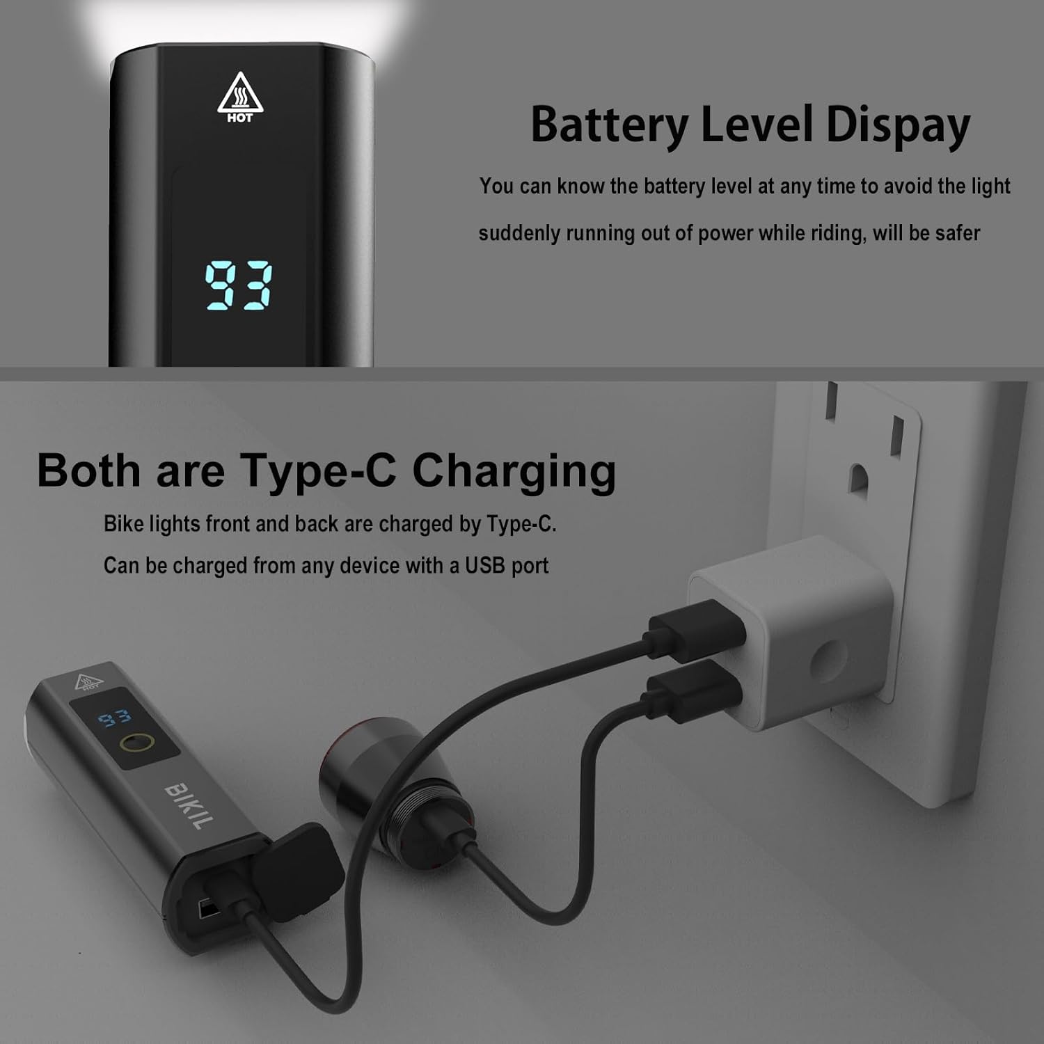 Lumiere Velo Avant et Arriere en Aluminium et Supports Feu Arrière Intelligent 5000mAh USB C Rechargeable Eclairage Velo avec Affichage du Niveau de Batterie Lampe Velo LED Puissantes Phare VTT