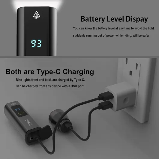 Lumiere Velo Avant et Arriere en Aluminium et Supports Feu Arrière Intelligent 5000mAh USB C Rechargeable Eclairage Velo avec Affichage du Niveau de Batterie Lampe Velo LED Puissantes Phare VTT