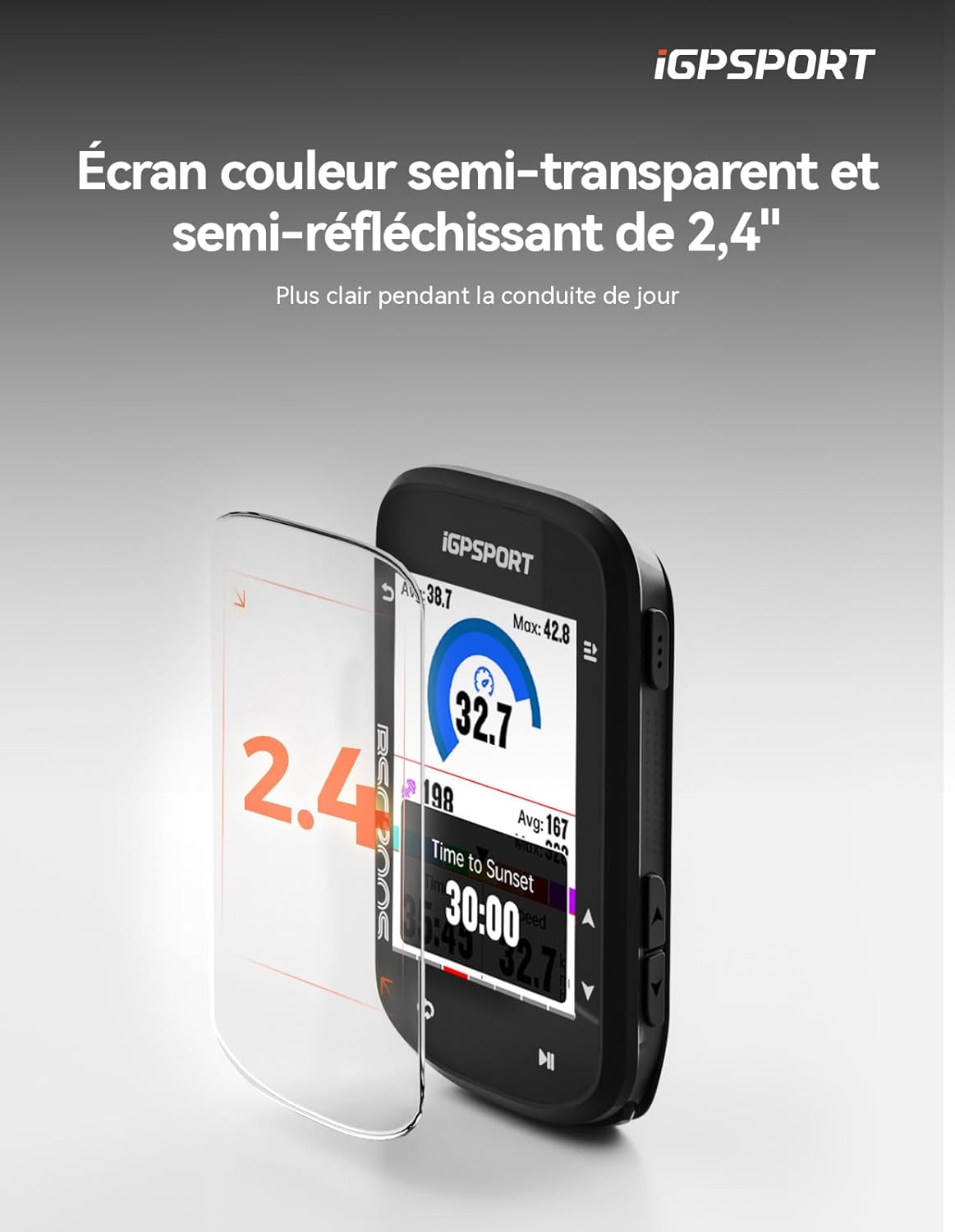 BSC200S Compteur Velo sans Fil, Écran Couleur 2.4" Navigation Routière, Enregistrement Continu Détection de Mouvement Navigation à Une Touche, 100 Données Compteur Velo GPS