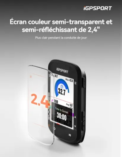 BSC200S Compteur Velo sans Fil, Écran Couleur 2.4" Navigation Routière, Enregistrement Continu Détection de Mouvement Navigation à Une Touche, 100 Données Compteur Velo GPS