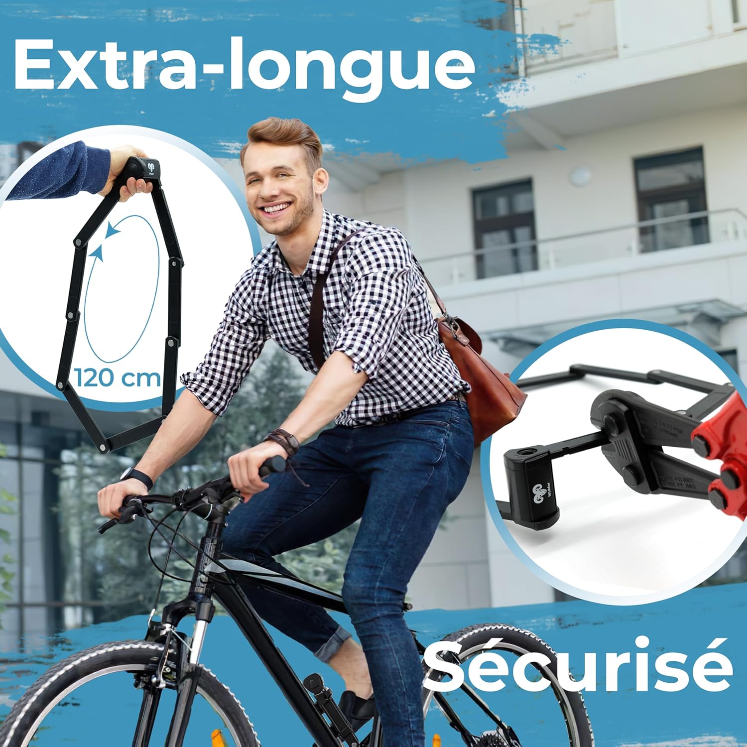 Antivol pliable très sûr - 120 cm - Antivol pliant avec 4 clés et support comme antivol velo electrique - Idéal comme cadenas velo antivol, vélo électrique et anti vol vélo