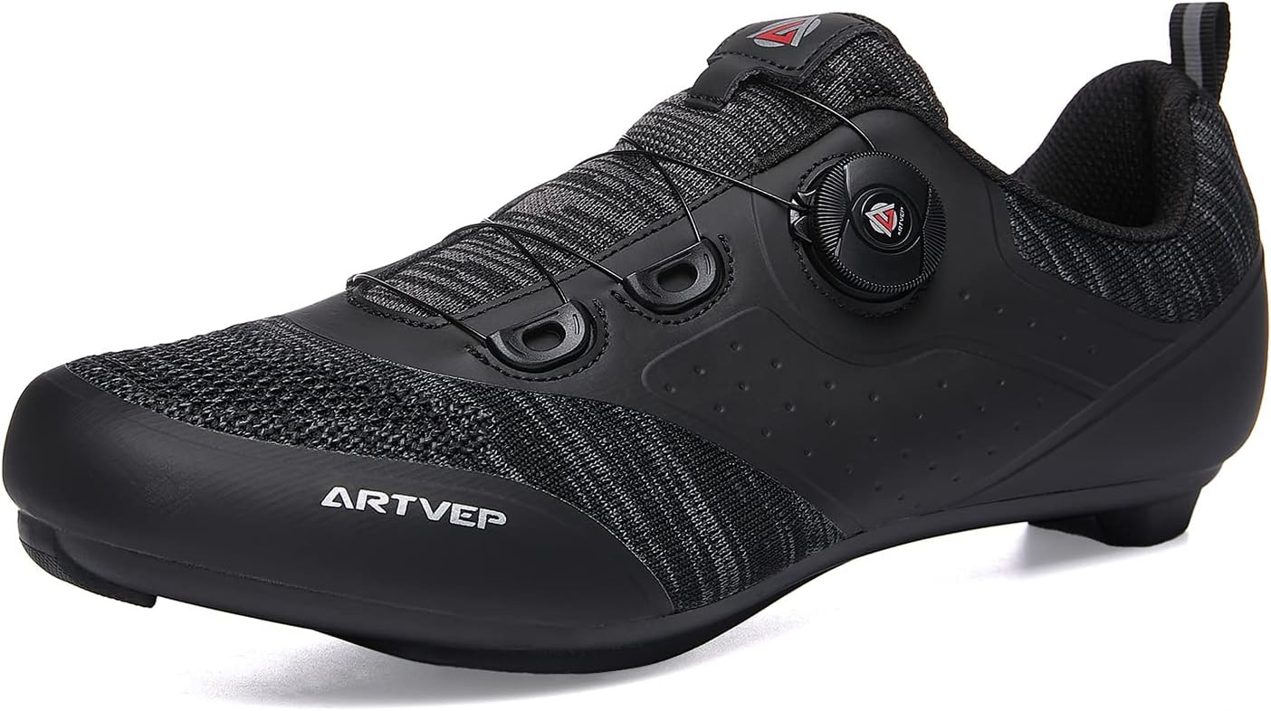 Chaussures de Cyclisme Homme Femmes Chaussure Peloton Chaussures de Vélo Route VTT, Compatibles Look SPD SPD-SL Delta avec Crampons Antidérapants 43 EU Noir