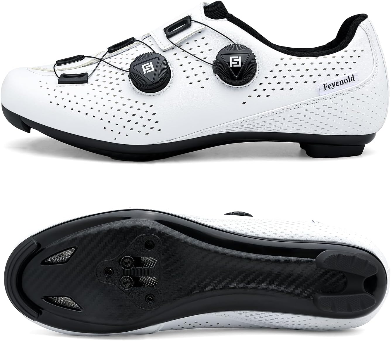 Feyenold Chaussures de vélo pour Hommes &Femmes compatibles SPD-SL Pedal,Compatible l'installation SPD/Look KEO Cleats Lock Triangle 44 EU Blanc