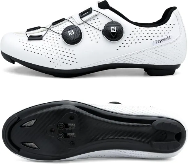 Feyenold Chaussures de vélo pour Hommes &Femmes compatibles SPD-SL Pedal,Compatible l'installation SPD/Look KEO Cleats Lock Triangle 44 EU Blanc